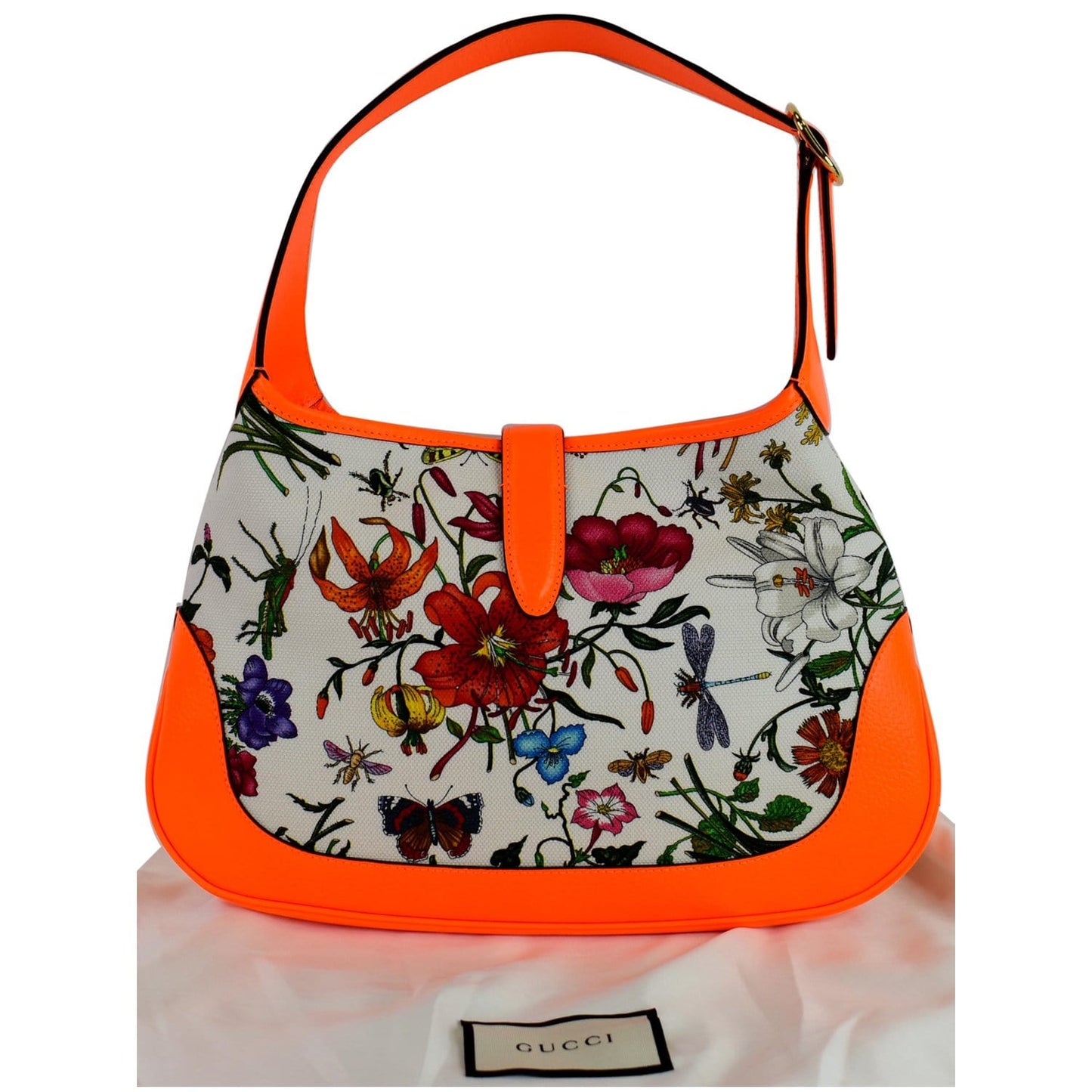 GUCCI Flora Jackie Medium Canvas Hobo Bag Orange 550152