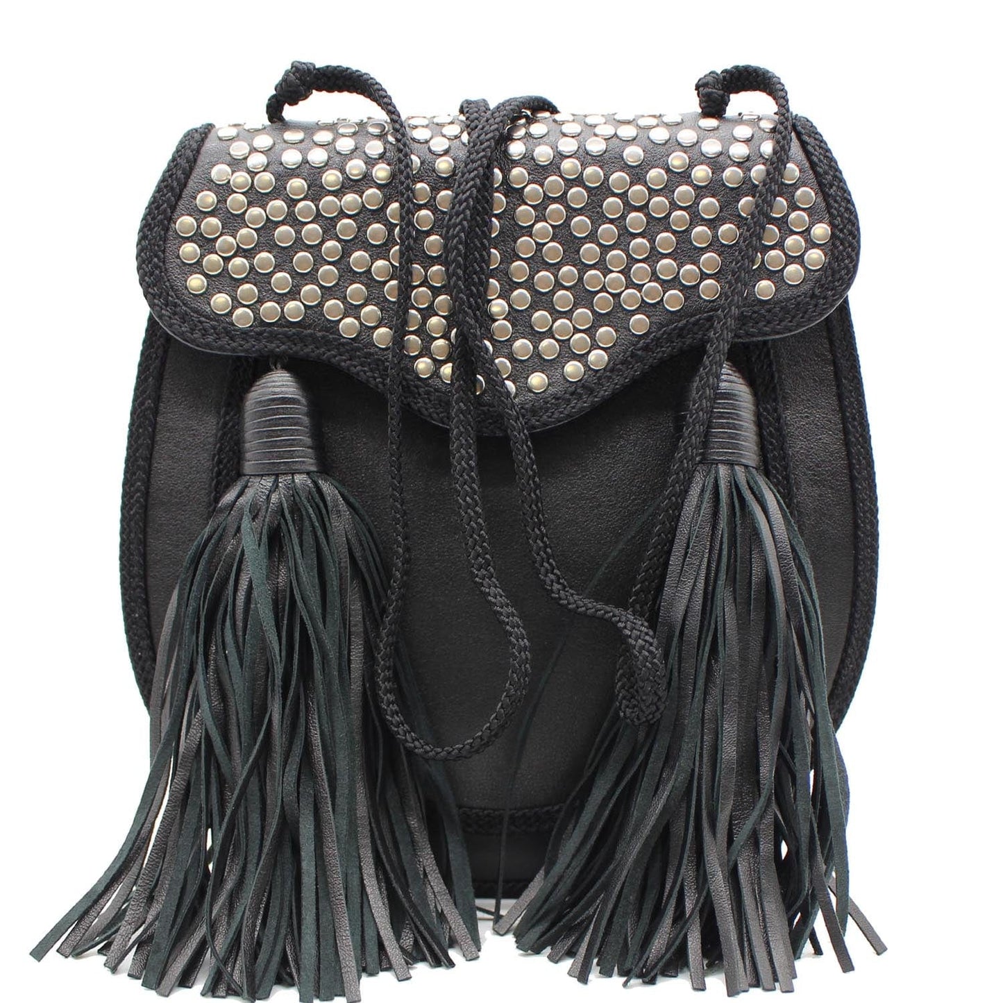 YVES SAINT LAURENT Opium 2 Studded Leather Tassel Bag Black