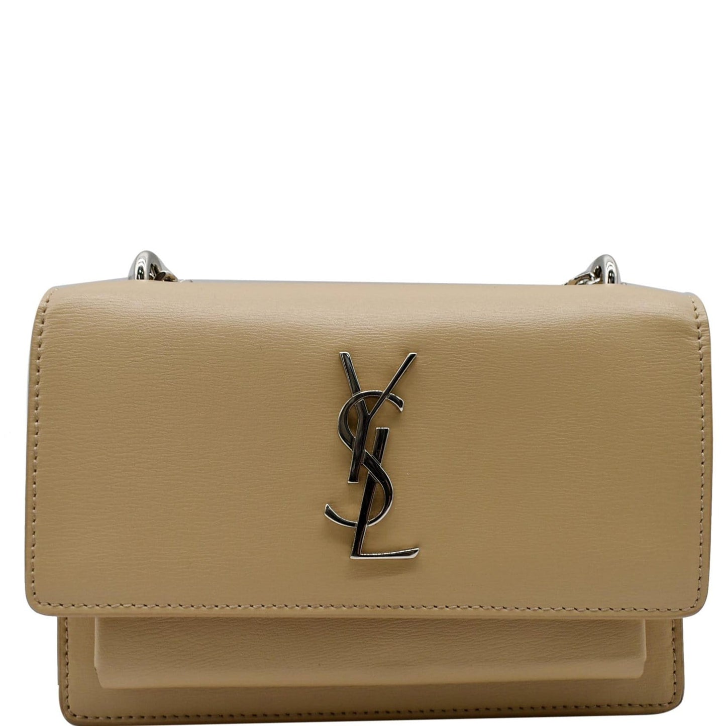YVES SAINT LAURENT Monogram Sunset Medium Leather Shoulder Bag Beige