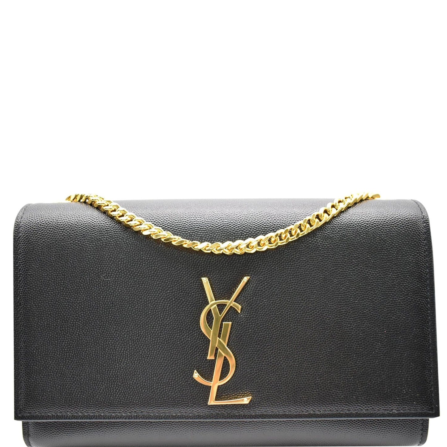 YVES SAINT LAURENT Kate Leather Gold Chain Clutch Crossbody Bag Black