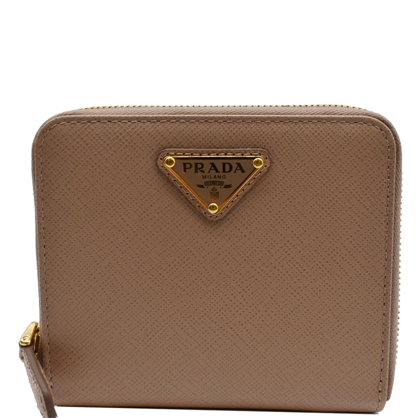 PRADA Small Saffiano Leather Zip Around Wallet Cameo Beige