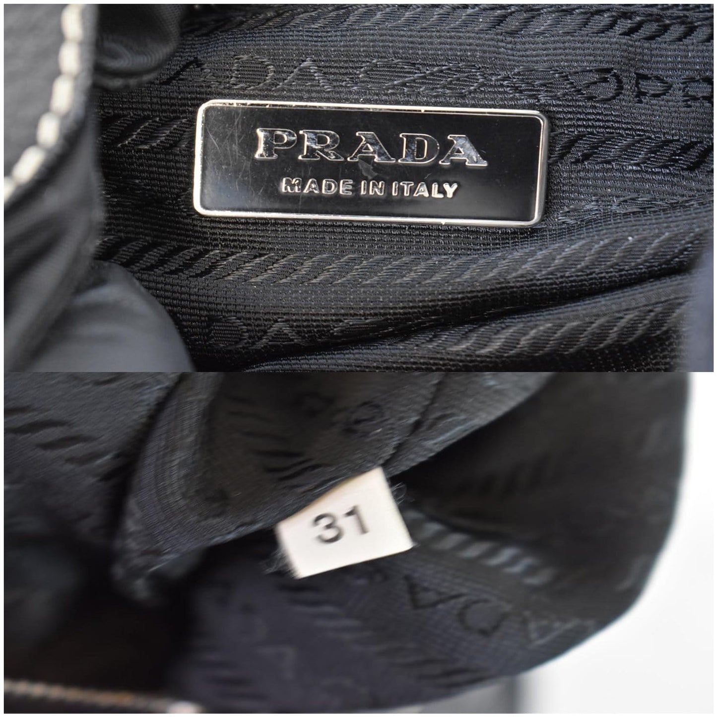 PRADA Nylon Leather Strap Hobo Bag Black