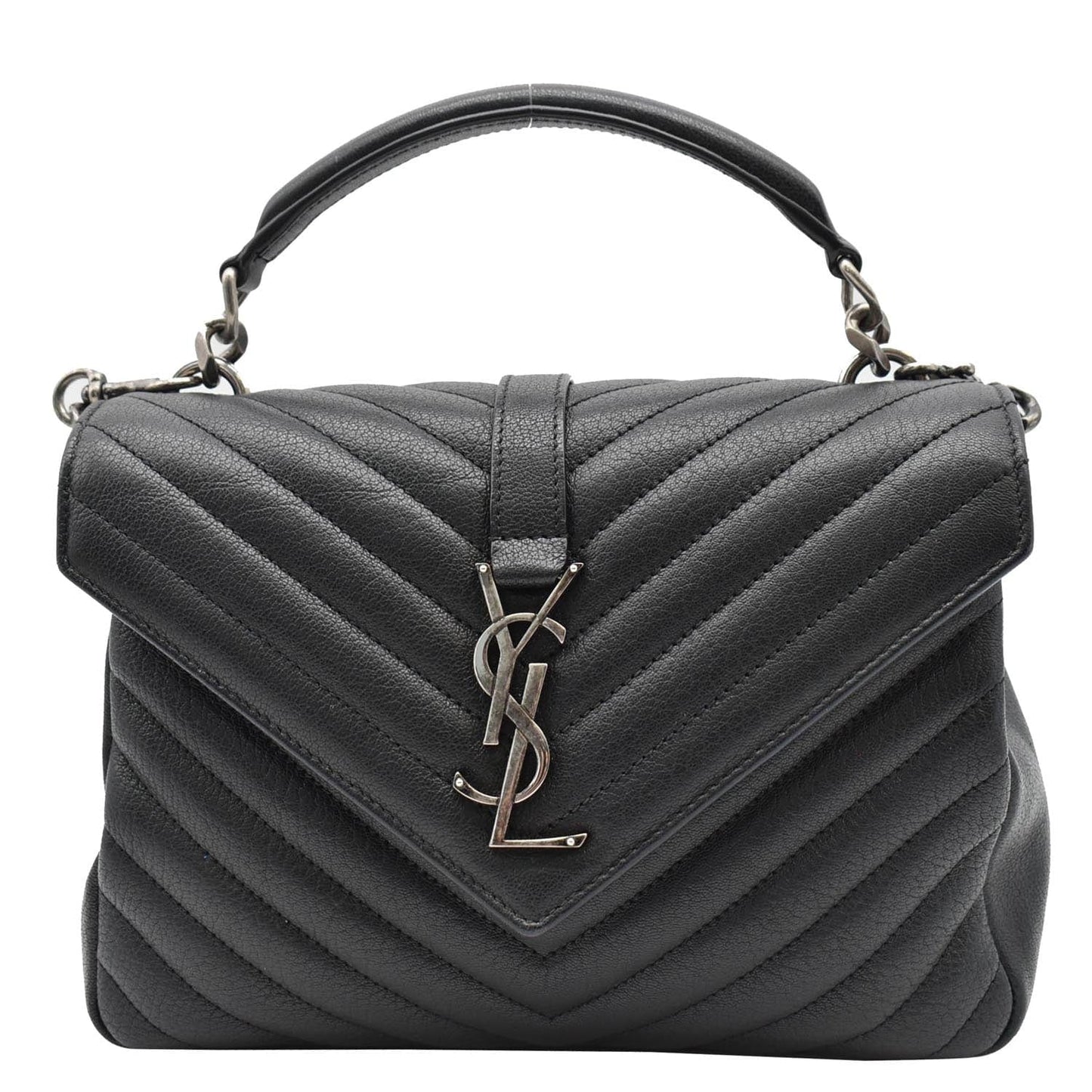 YVES SAINT LAURENT College Medium Monogram Chevron Leather Crossbody Bag Black
