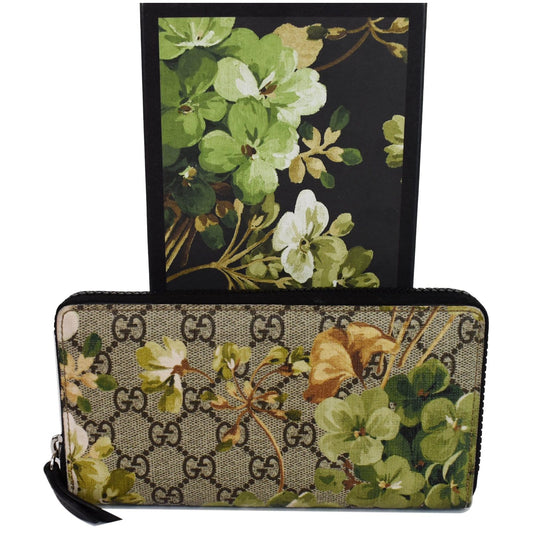 GUCCI Blooms Zip Around GG Canvas Wallet 408665 Beige