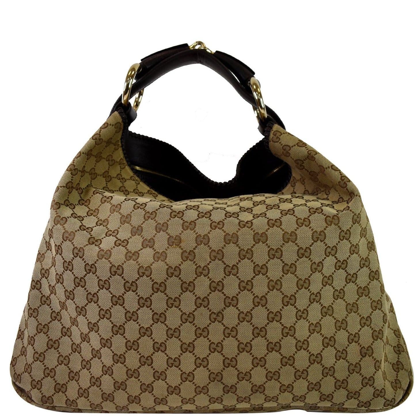 GUCCI Horsebit GG Canvas Large Hobo Bag Beige