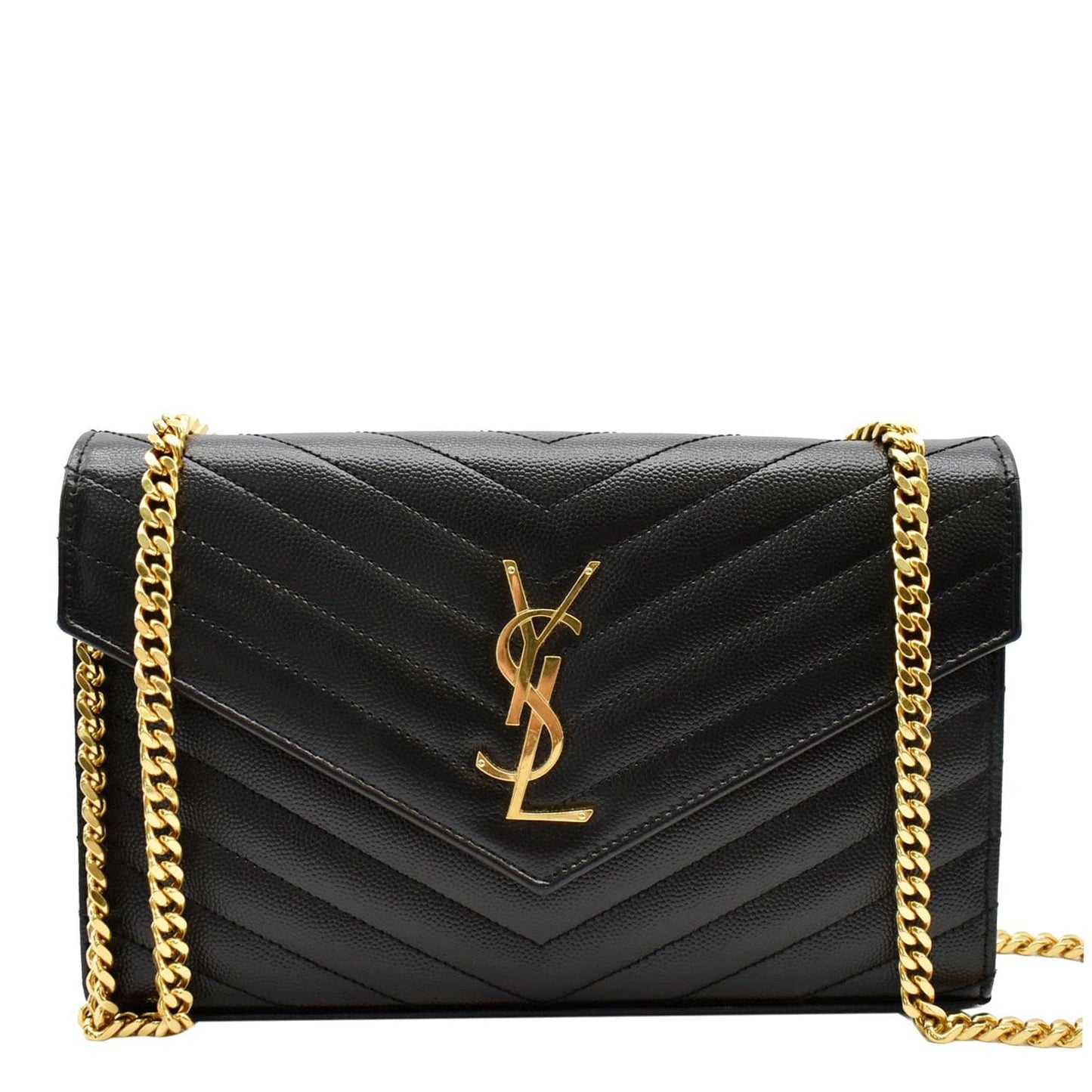 YVES SAINT LAURENT Envelope Monogram Leather Crossbody Chain Wallet Black