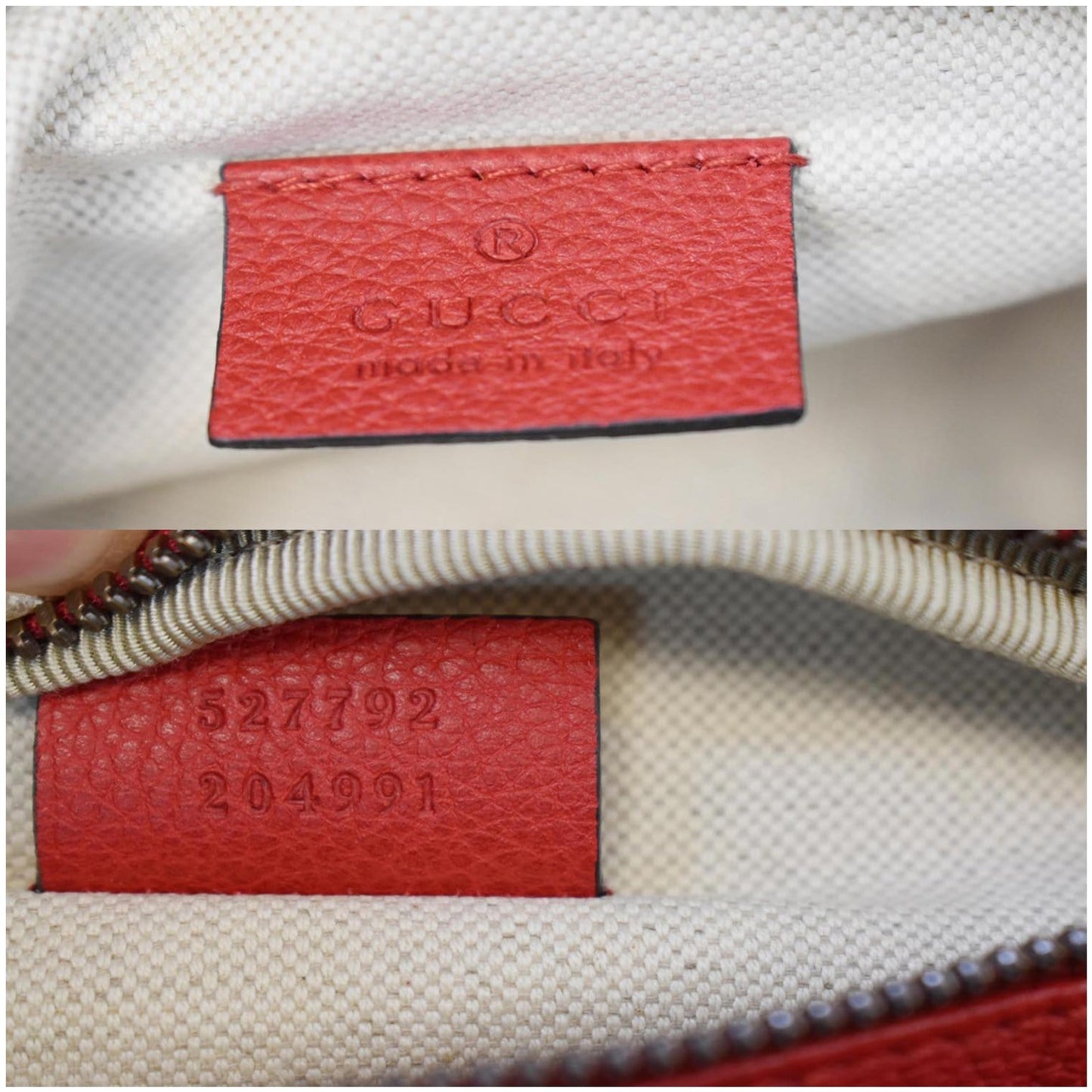 GUCCI Print Grained Calfskin Leather Belt Bag Red 527792