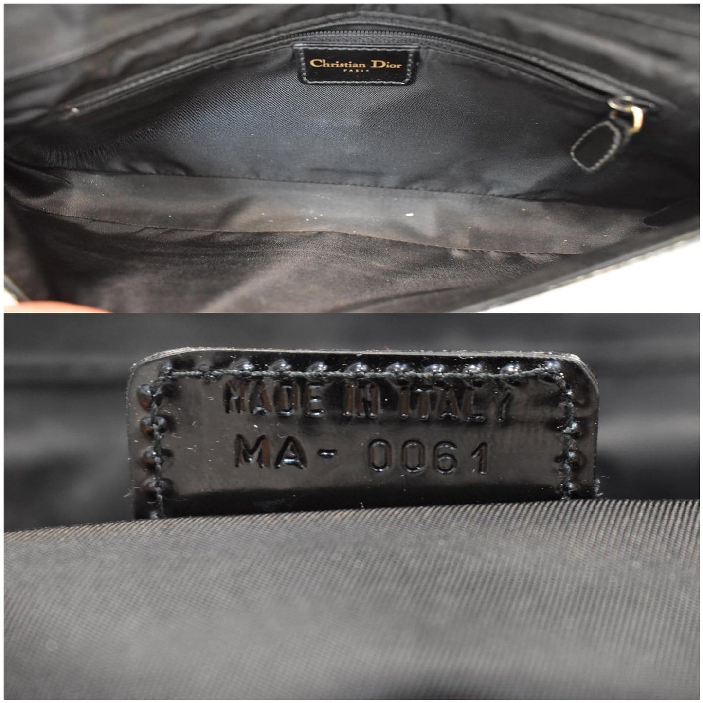 CHRISTIAN DIOR Maris Pearl Patent Monogram Shoulder Bag Black