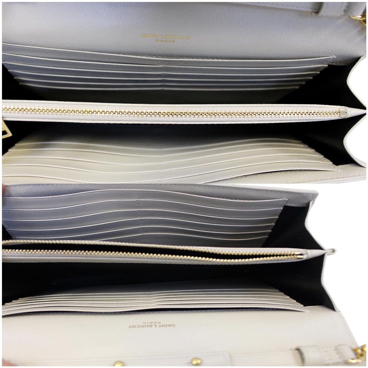 YVES SAINT LAURENT Matelasse Chevron Grain De Poudre Envelope Chain Wallet White