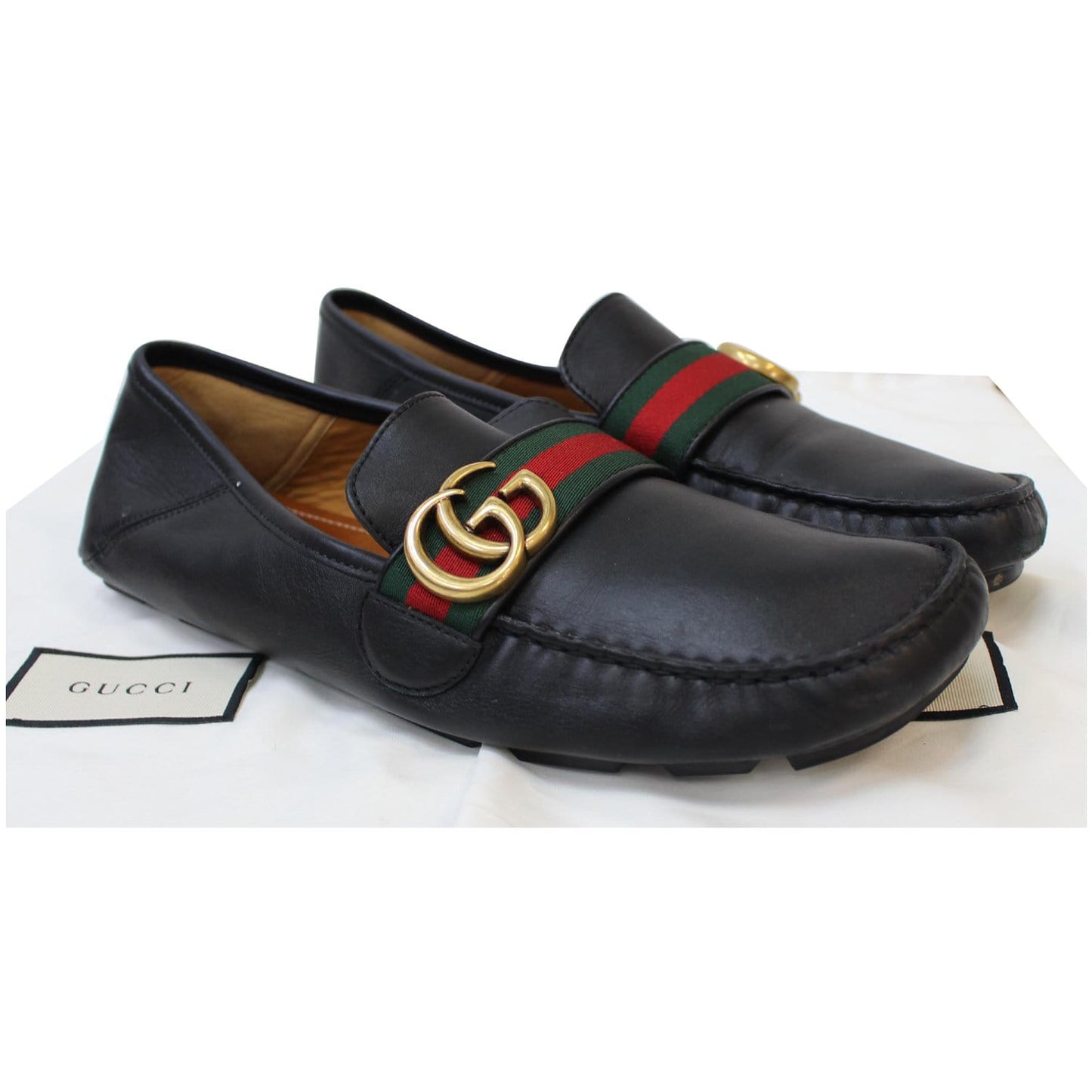 GUCCI Web Stripe Driver Moccasins Loafer Black 450891 US 8