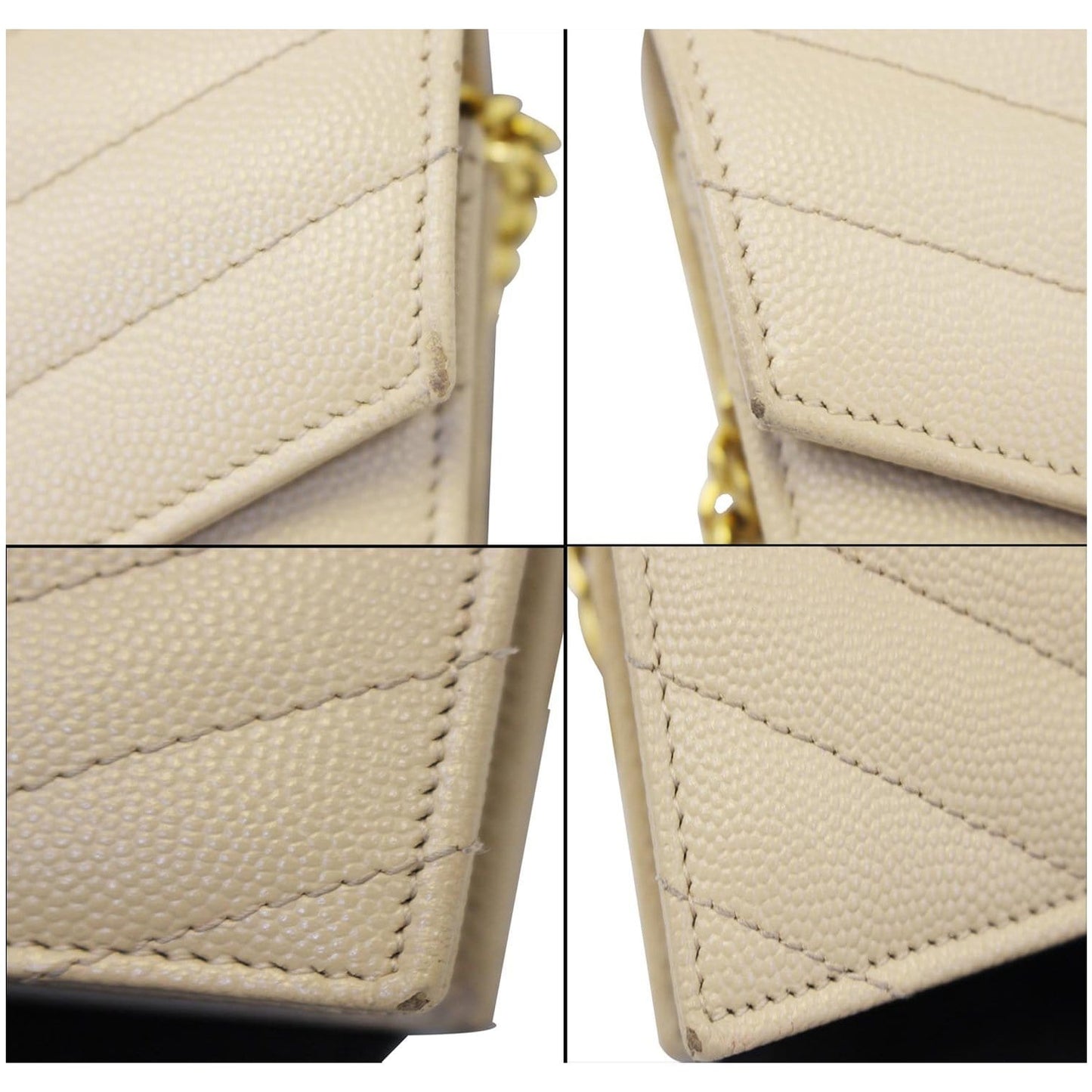 SAINT LAURENT Grain De Poudre Monogram Chain Wallet Powder