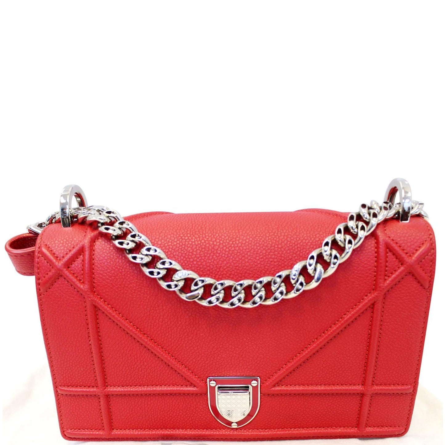 CHRISTIAN DIOR Diorama Flap Red Grained Leather Small Shoulder Bag