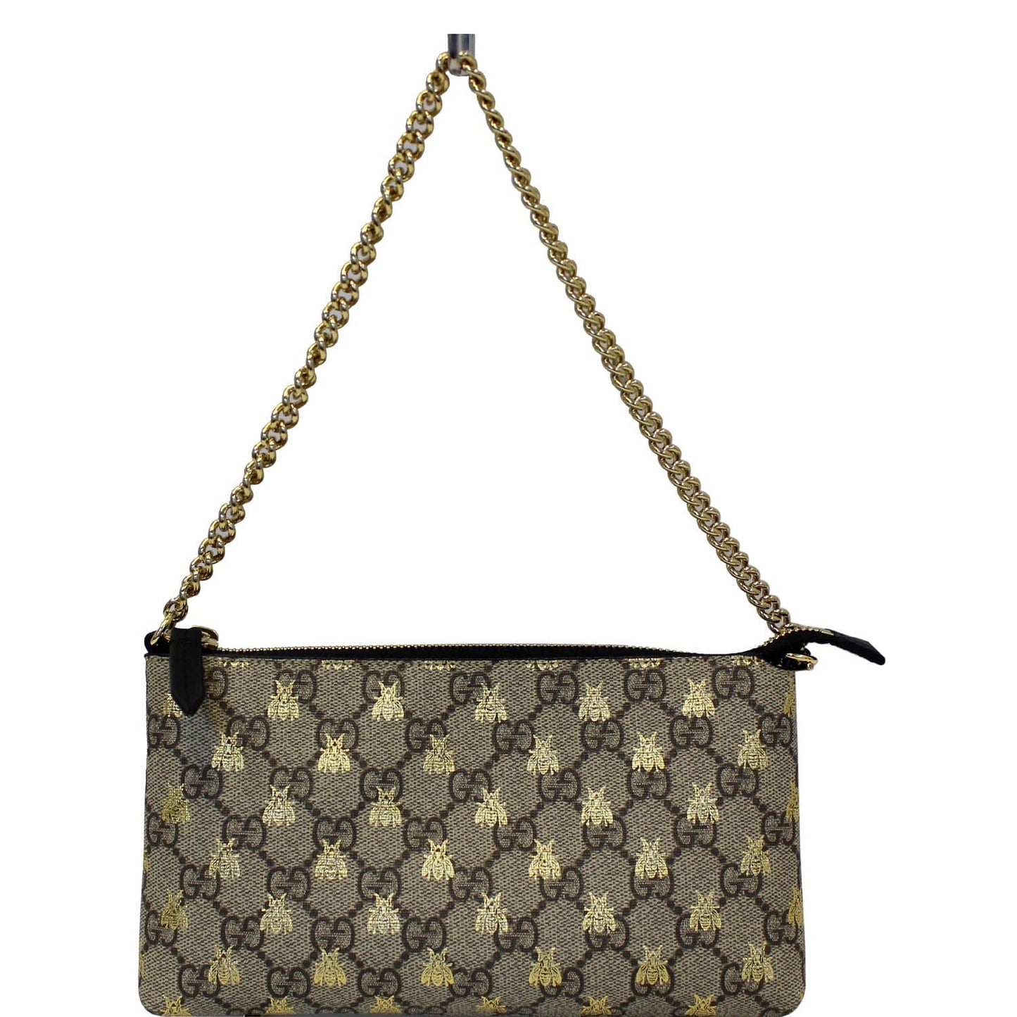 GUCCI Linea Bee GG Supreme Wristlet Handbag Beige/Gold