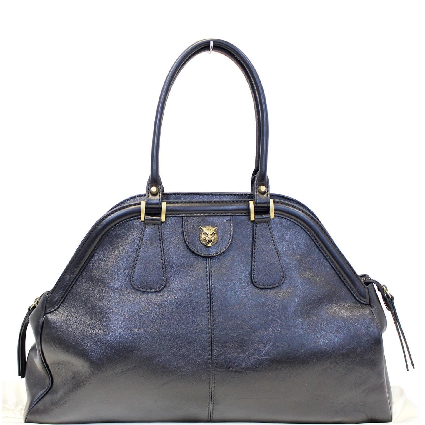 GUCCI Rebelle Top Handle Black Leather Satchel Handbag