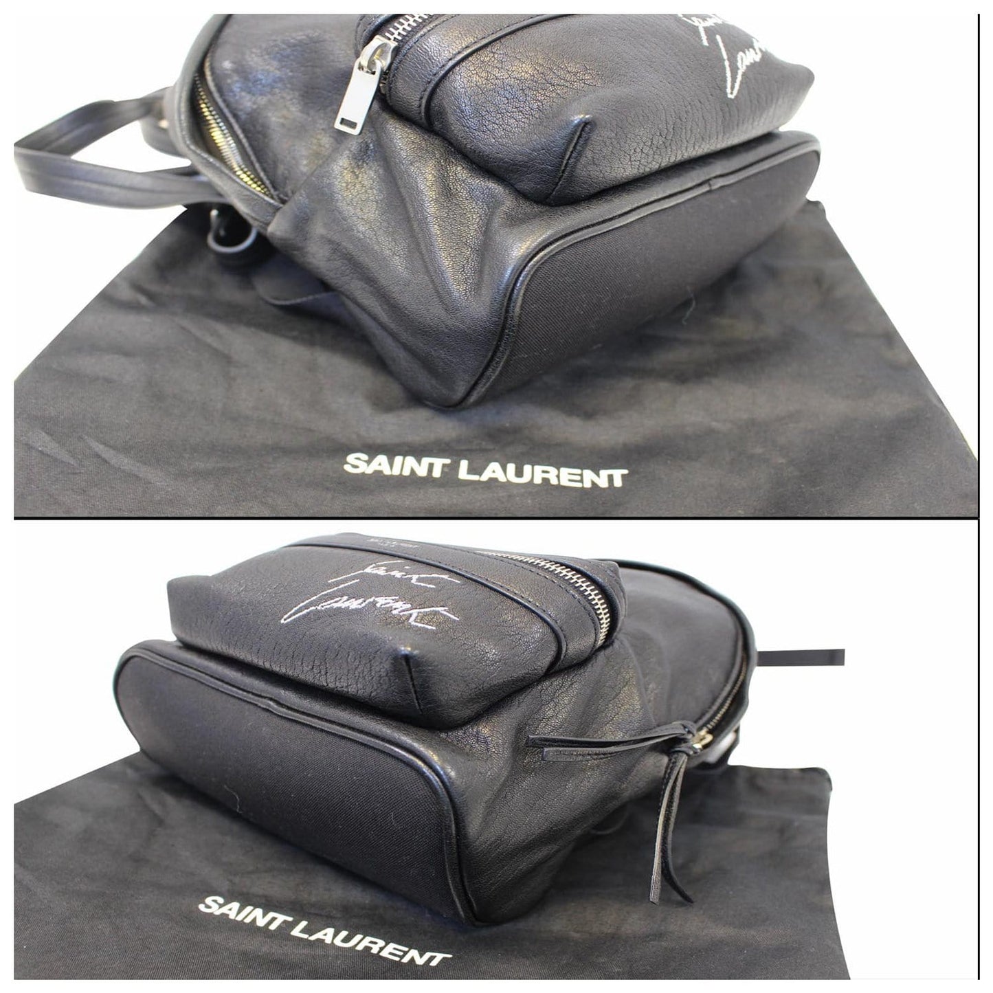 YVES SAINT LAURENT Toy City Embroidered Leather Backpack Bag Black