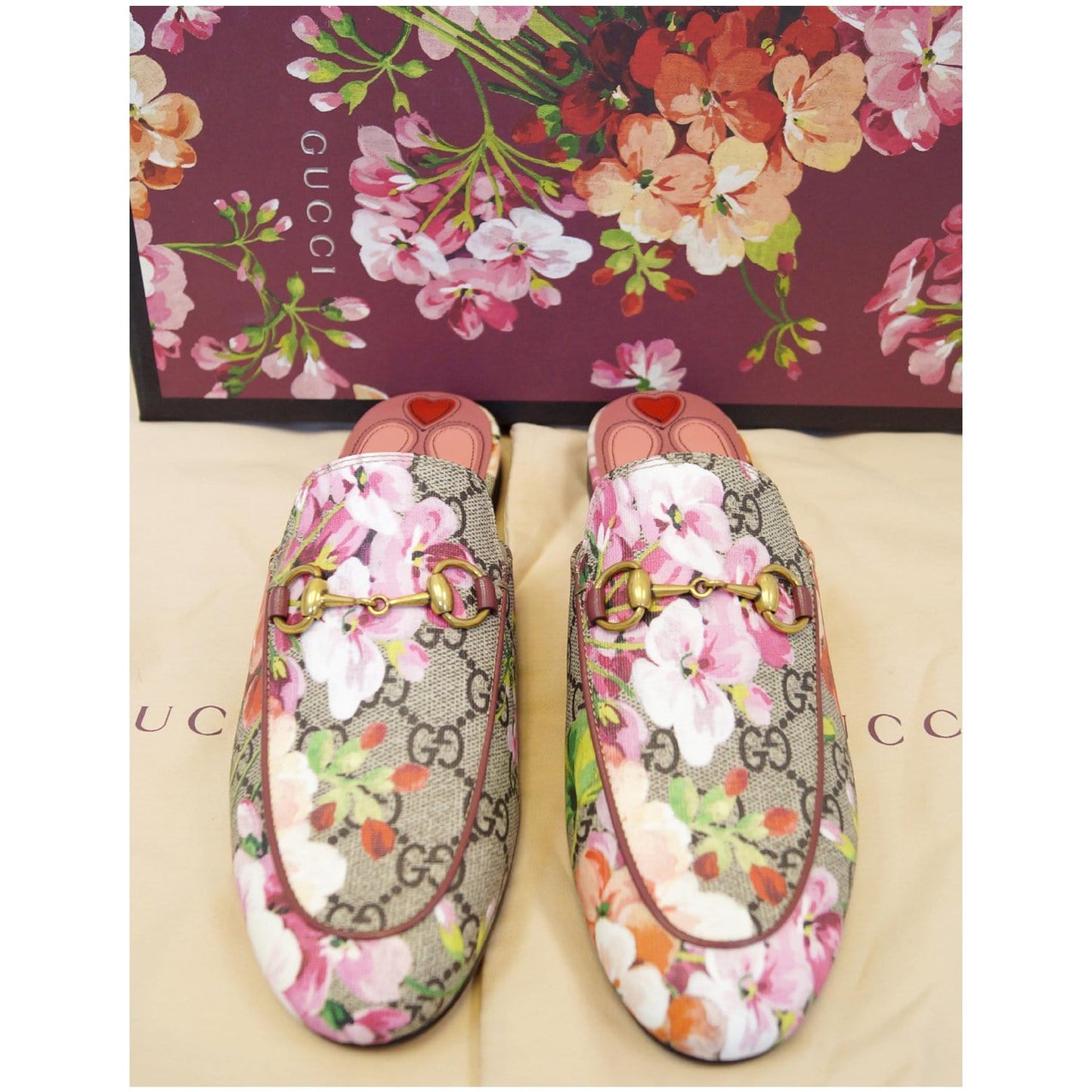 GUCCI Princetown GG Canvas Horsebit Blooms Slipper Pink US 6 432772