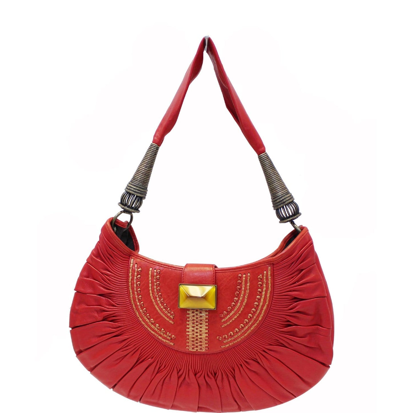 CHRISTIAN DIOR Plisse Pleated Leather Hobo Bag Red