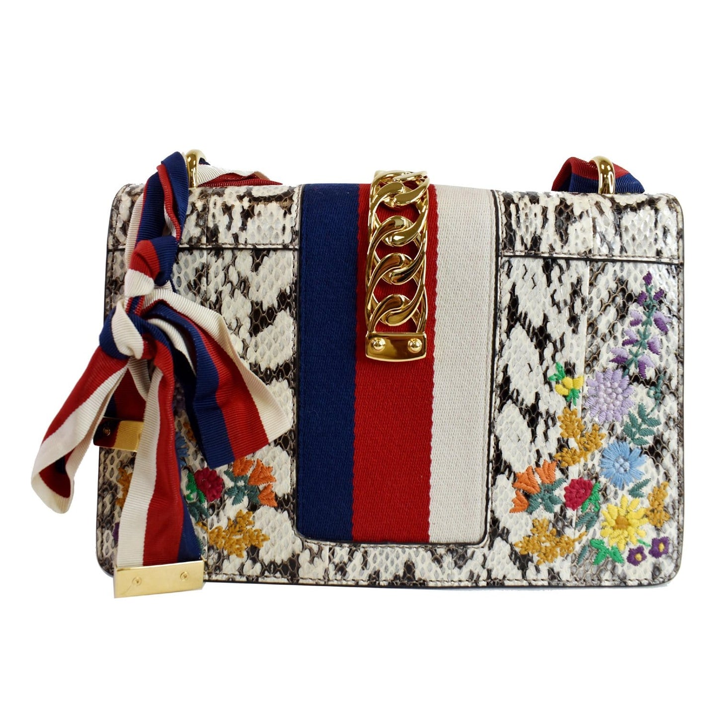 GUCCI Small Sylvie Floral Embroidered Roccia Snakeskin Shoulder Bag Multi 421882 - 25% OFF