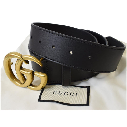 GUCCI Double G Buckle Leather Belt Size 34 Black