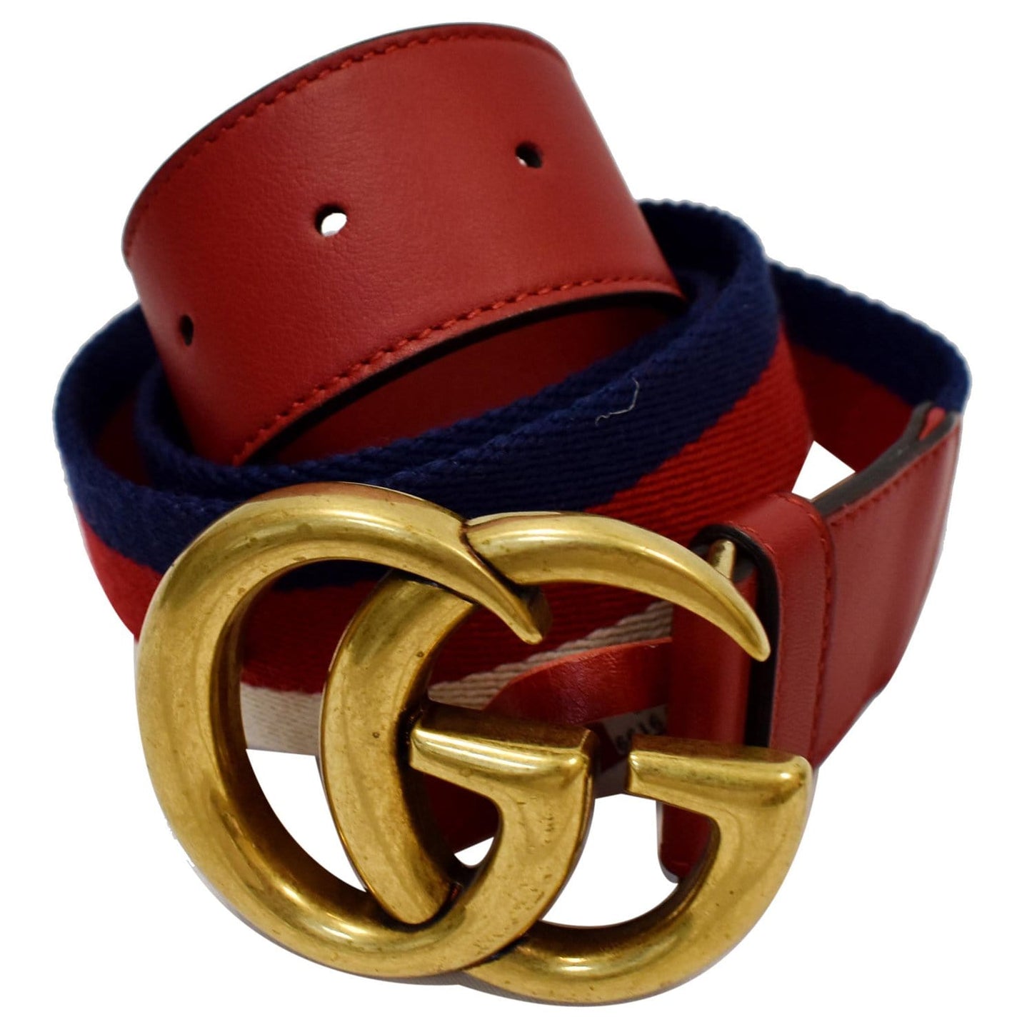 GUCCI Web Double G Leather Buckle Belt Multicolor 409416