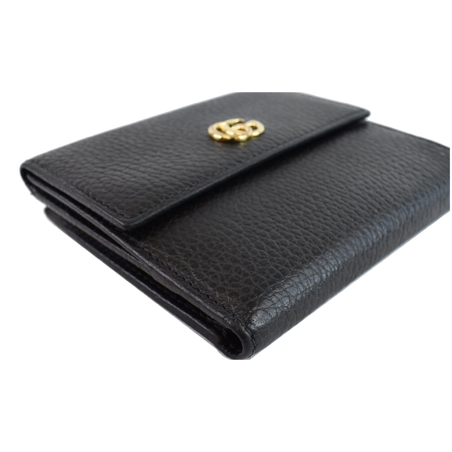 GUCCI French Flap Leather Wallet Black 456122