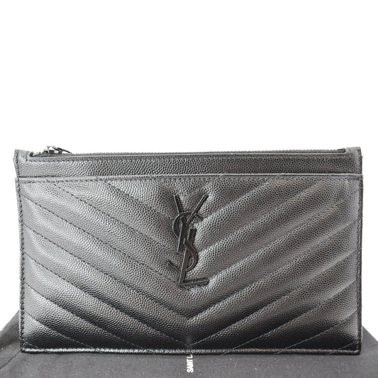 YVES SAINT LAURENT Matelasse Bill Grain De Poudre Zip Pouch Black