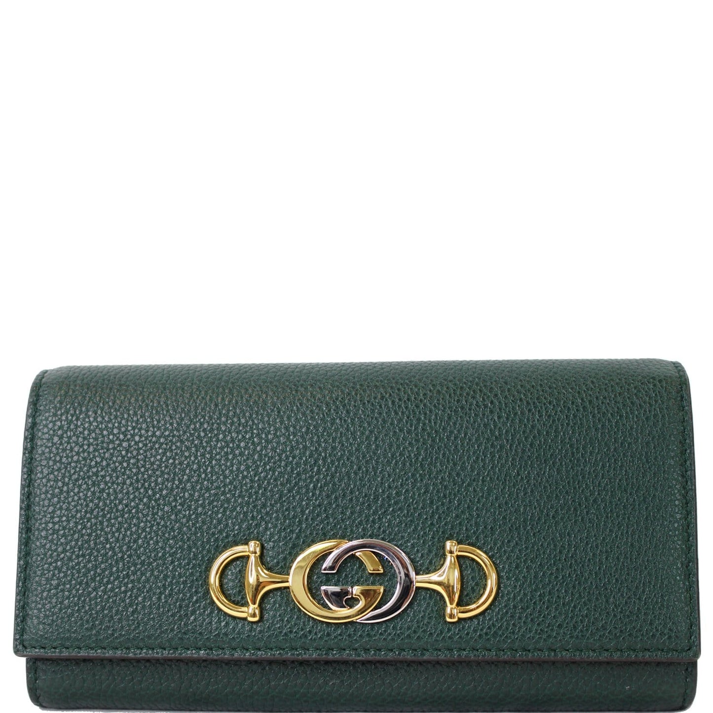 GUCCI Zumi Grainy Leather Continental Wallet Dark Green 573612