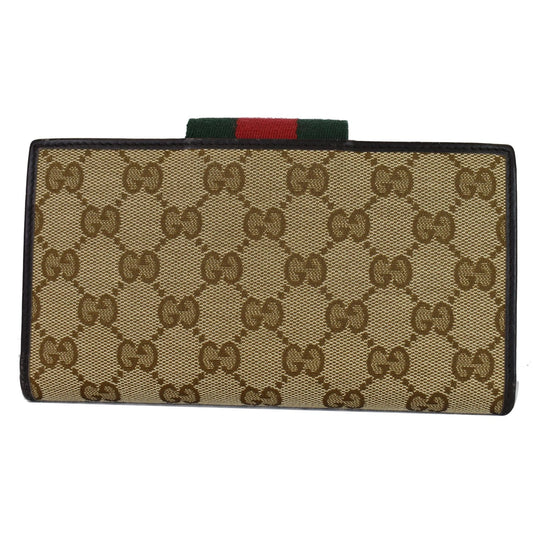 GUCCI Monogram Ladies Web GG Canvas Continental Wallet Beige 181668