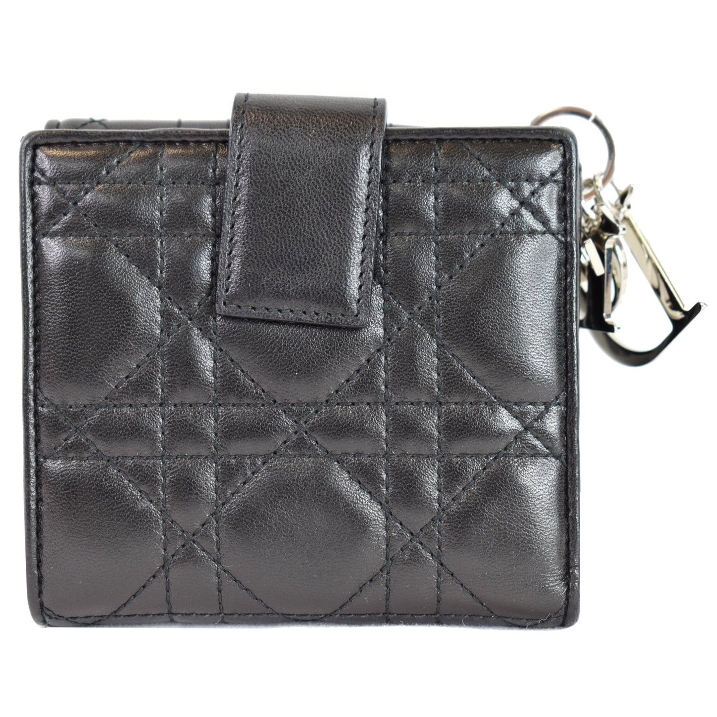 CHRISTIAN DIOR Cannage Lady Dior Charm Leather Wallet Black