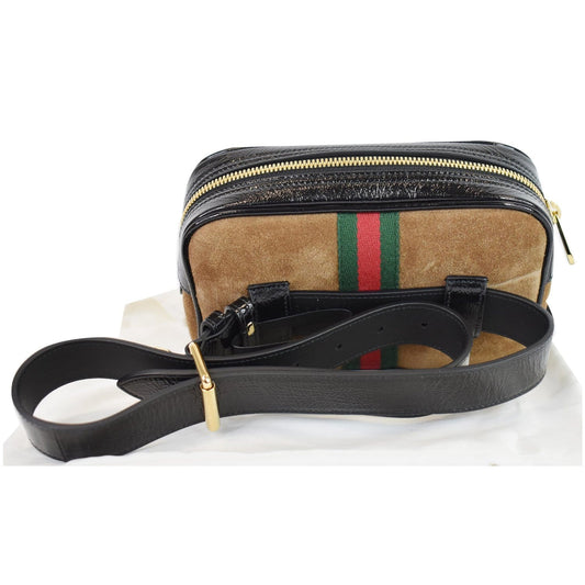 GUCCI Ophidia Small Suede Web Belt Waist Bag Brown 517076