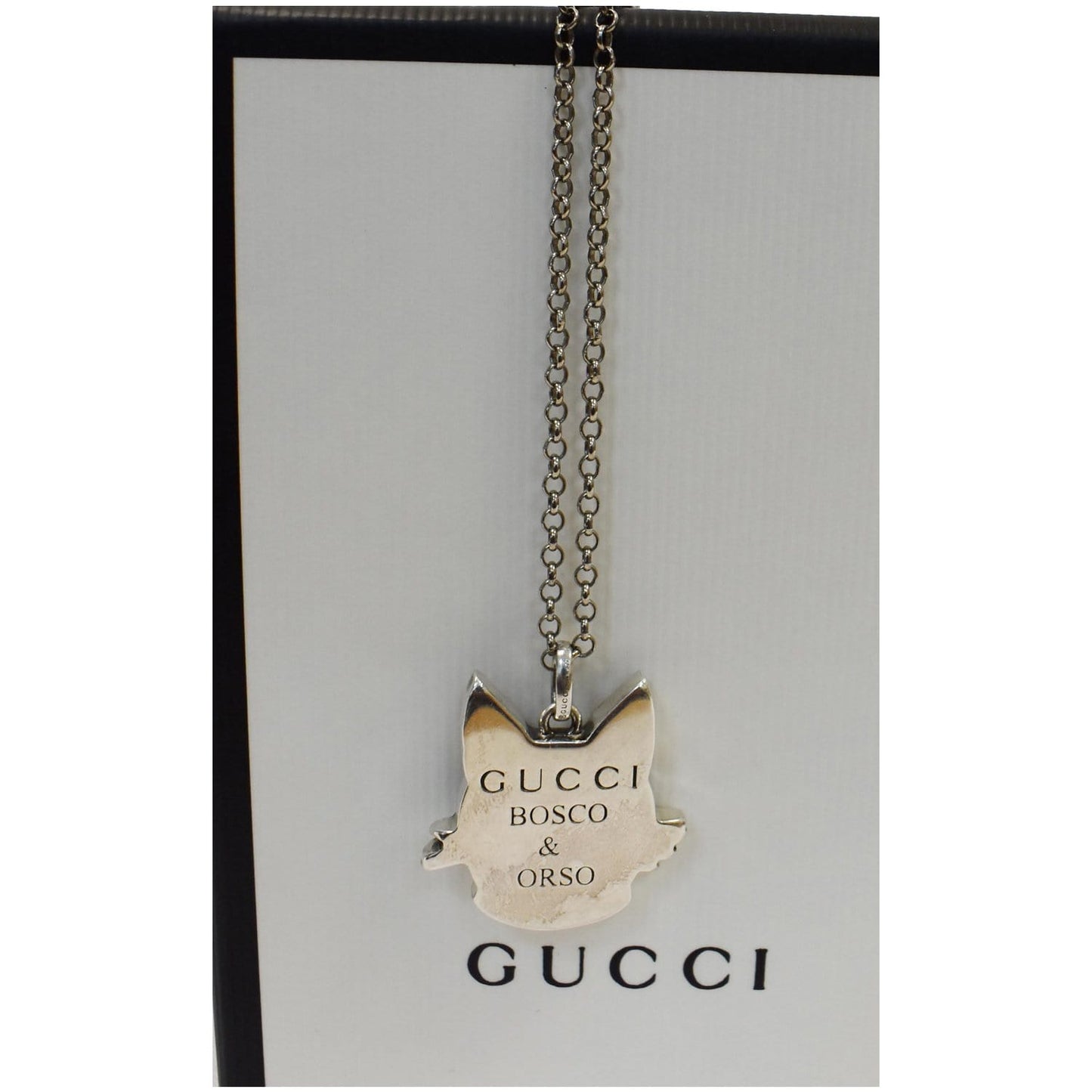GUCCI Sterling Silver Enamel Bosco Pendant Necklace
