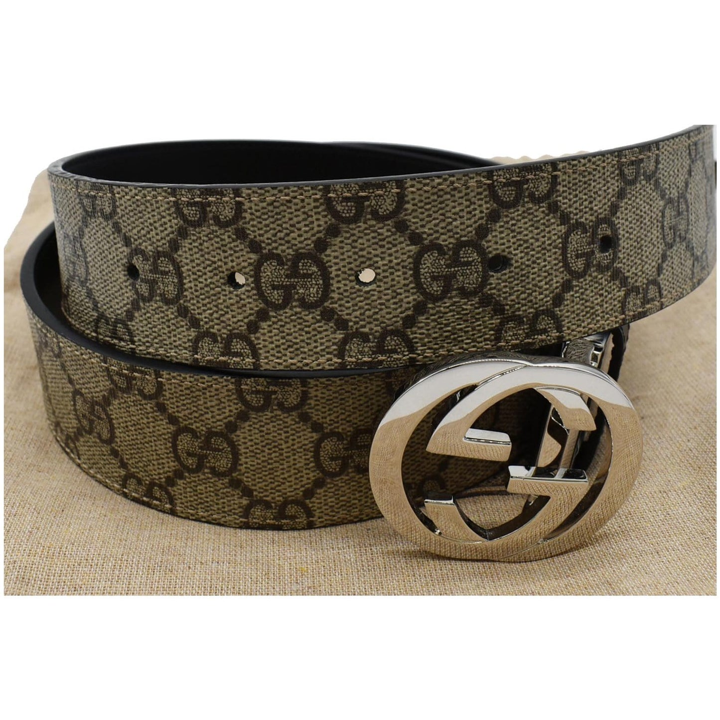 GUCCI Reversible GG Supreme Leather Belt Beige/Black 473030 Size 90.36