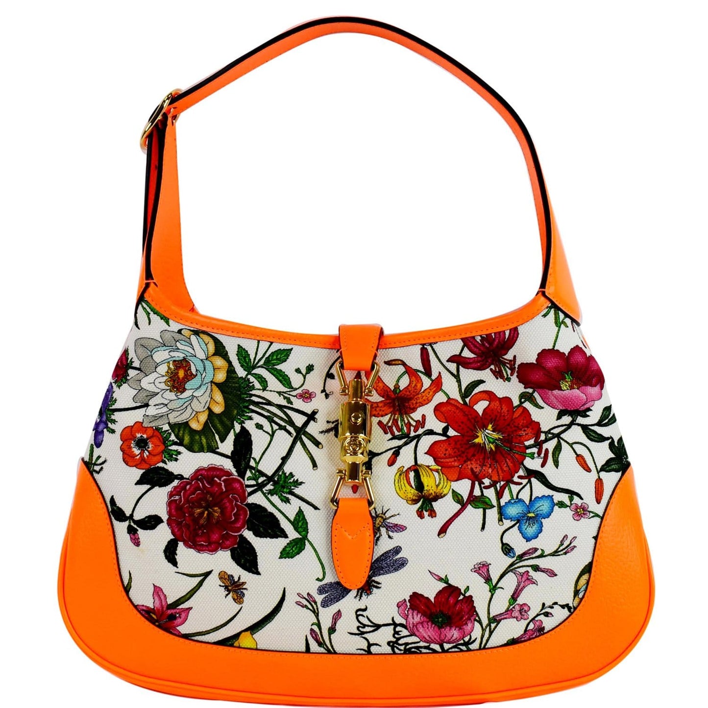 GUCCI Flora Jackie Medium Canvas Hobo Bag Orange 550152