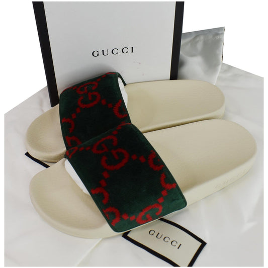 GUCCI Logo Velvet Monogram Slide Sandal 577676 Size 37 Green - Last Call