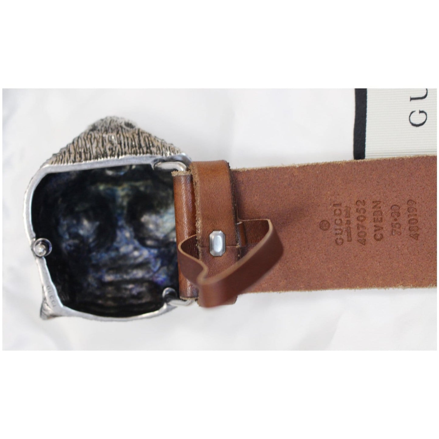 GUCCI Feline Buckle Calfskin Leather Belt Brown Size 75.30 - Last Call