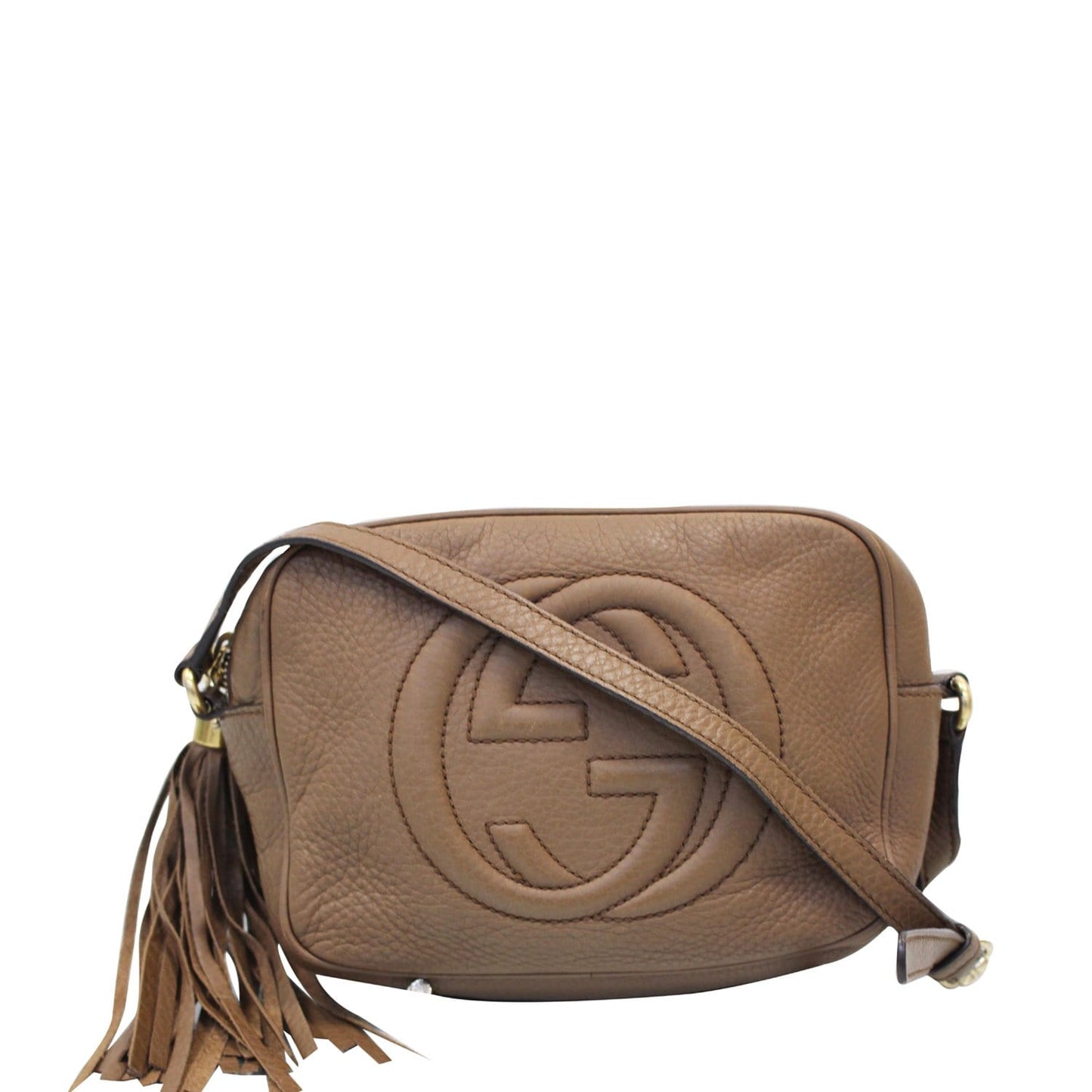 GUCCI Soho Disco Pebbled Leather Small Crossbody Bag Beige 308364