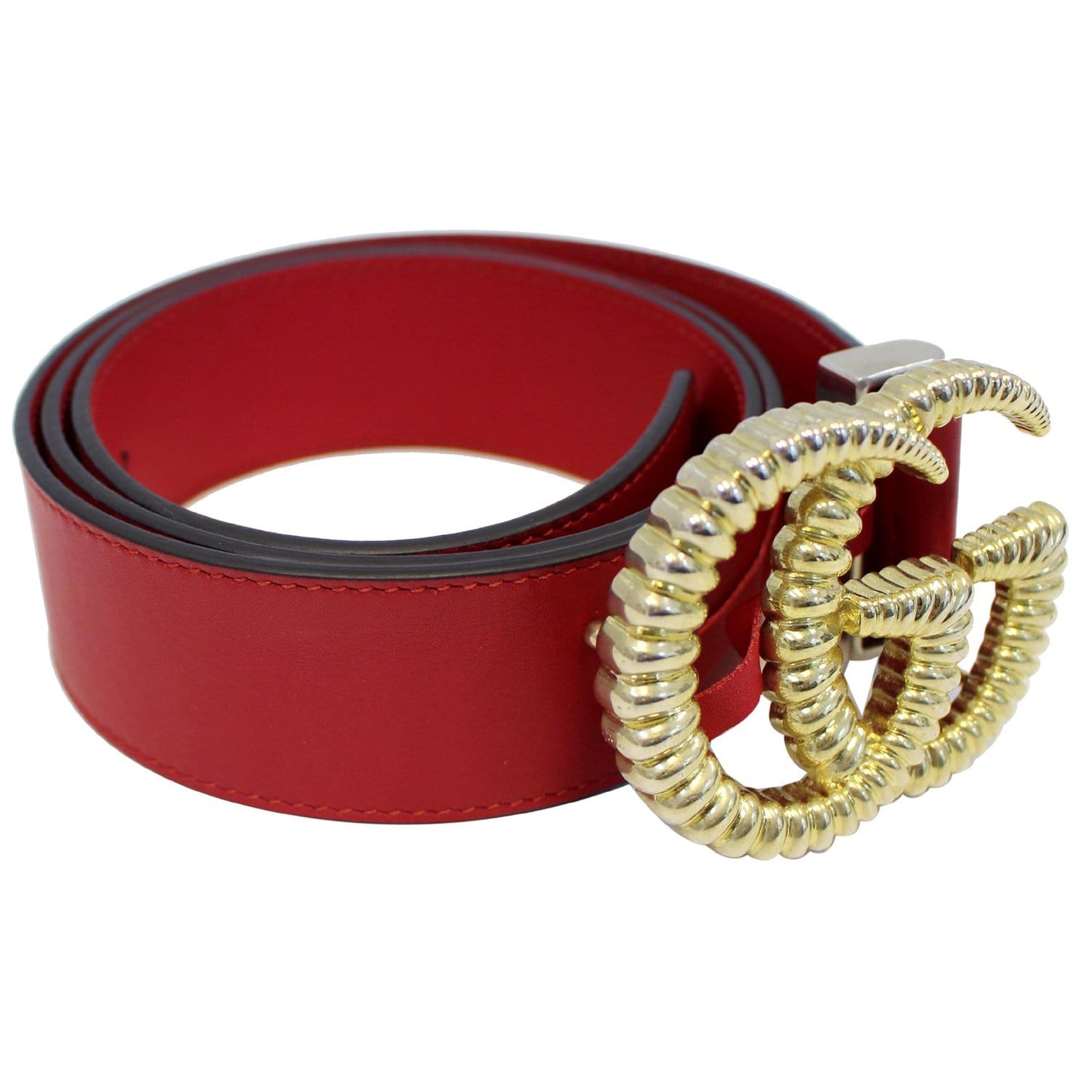 GUCCI Torchon Double G Red Leather Belt Size 95.38