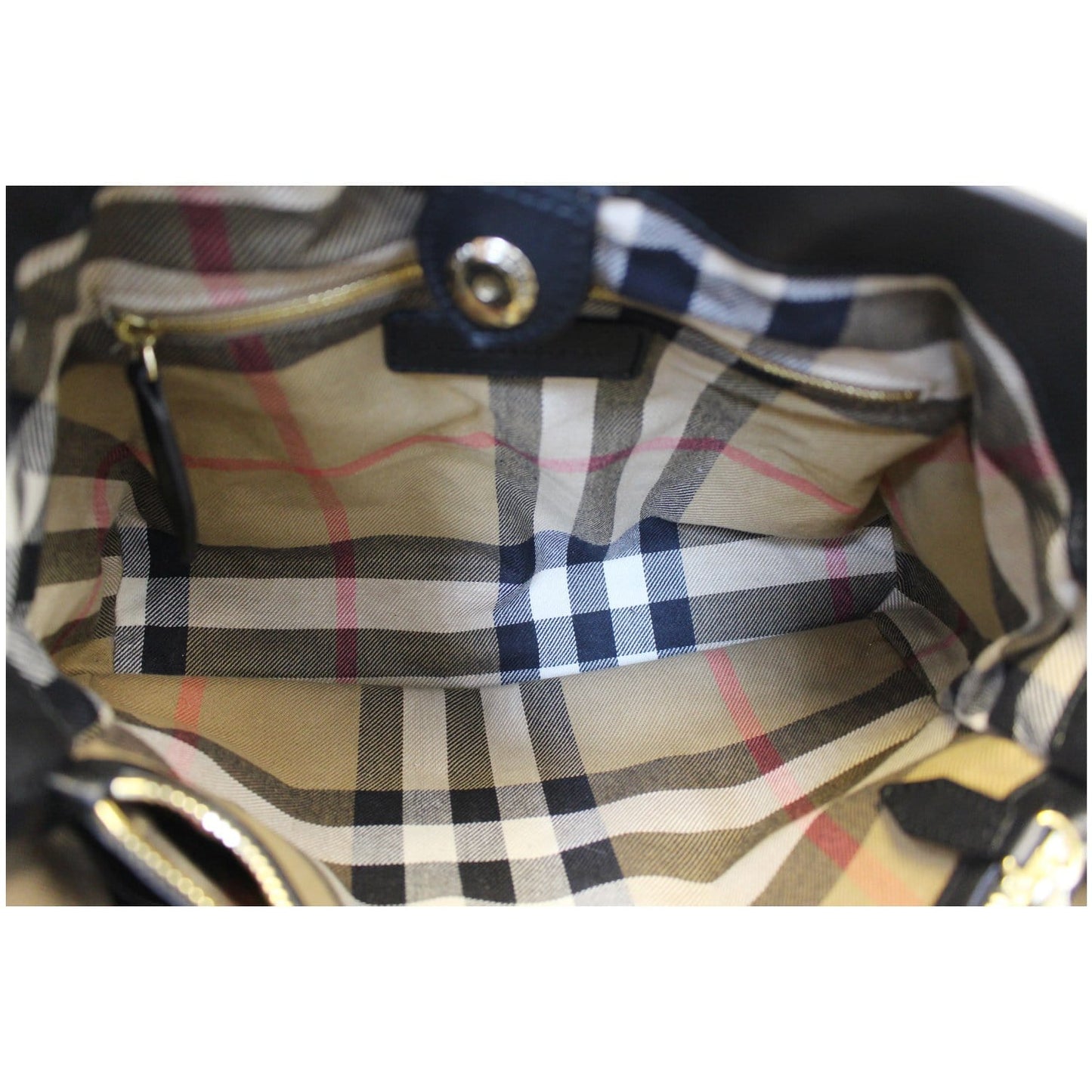 BURBERRY Black Calf Leather House Check Medium Banner Tote Bag