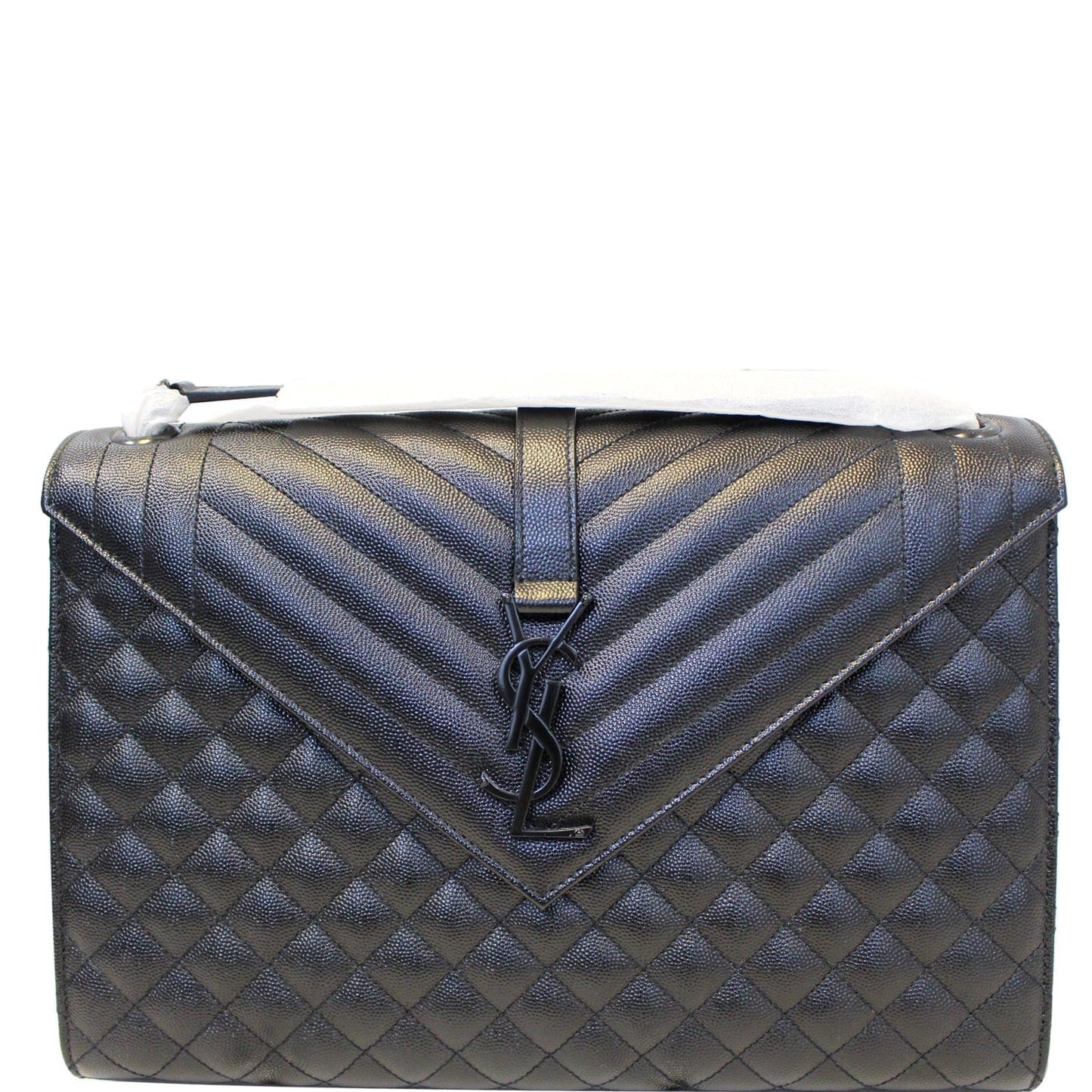 YVES SAINT LAURENT Envelope Large Matelasse Embossed Leather Shoulder Bag Black