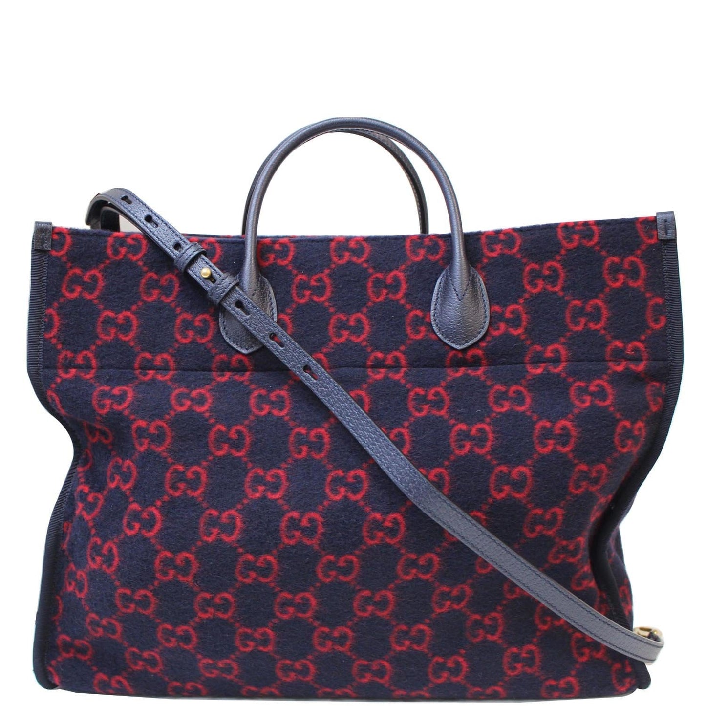 GUCCI GG Wool Tote Shoulder Bag Blue/Red 598169