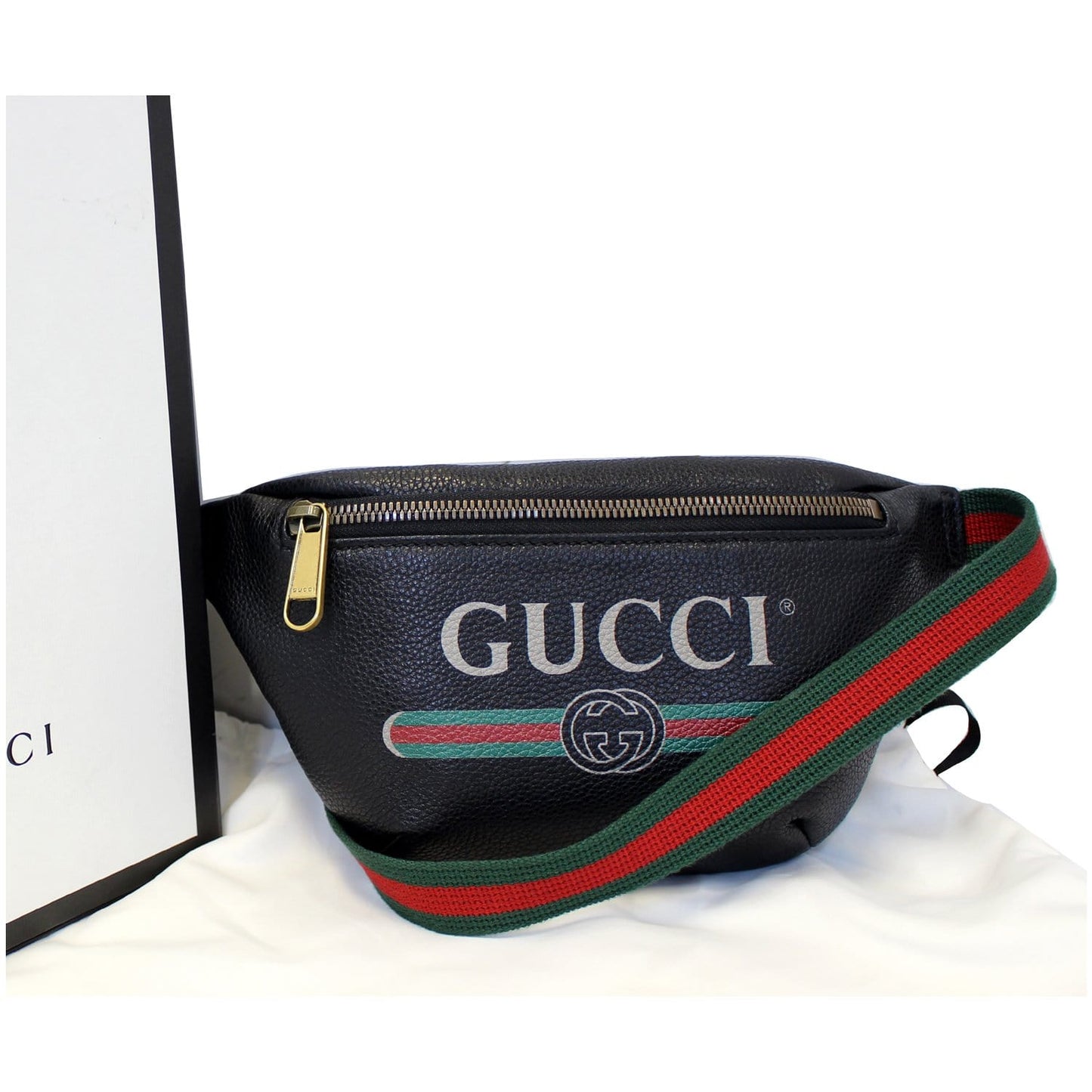 GUCCI Print Leather Black Belt Waist Bum Bag Small 527792