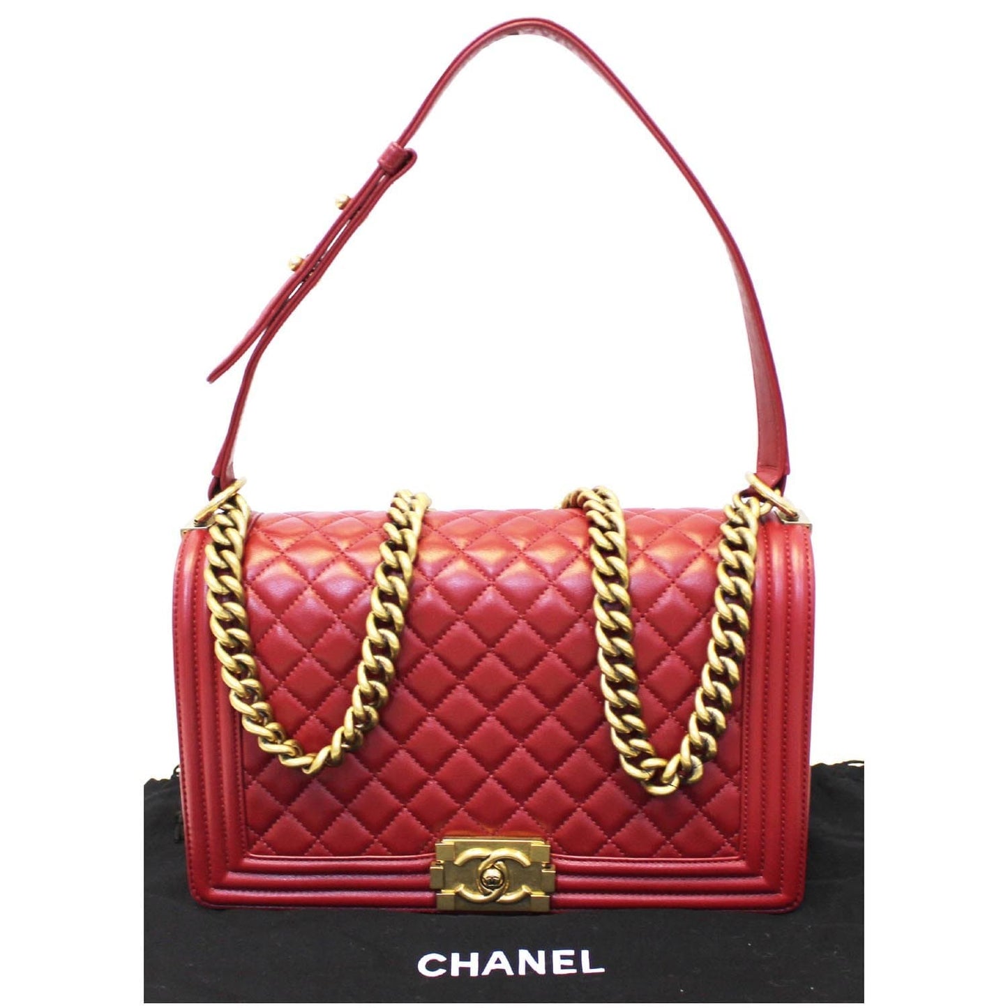 CHANEL Medium Boy Flap Lambskin Leather Shoulder Bag Red