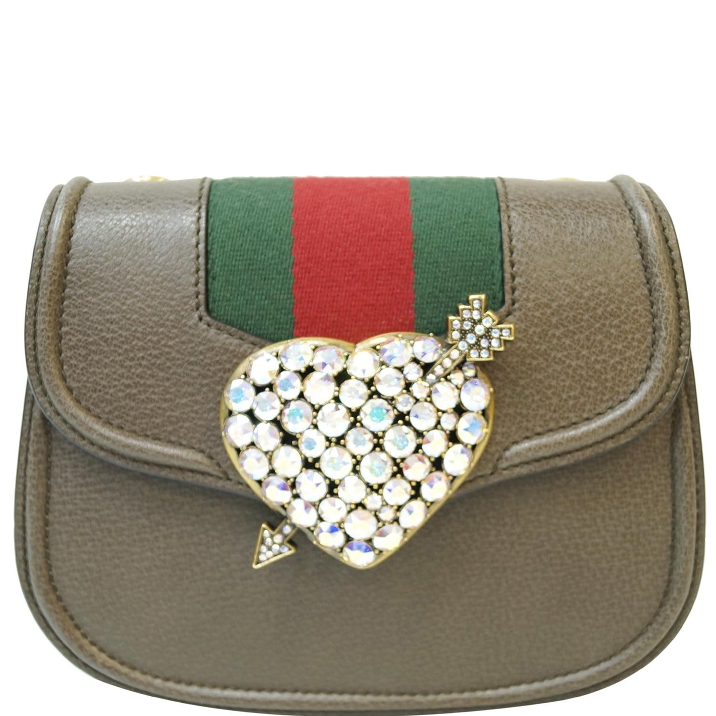 GUCCI Jeweled Heart Leather Totem Messenger Bag Brown 500756