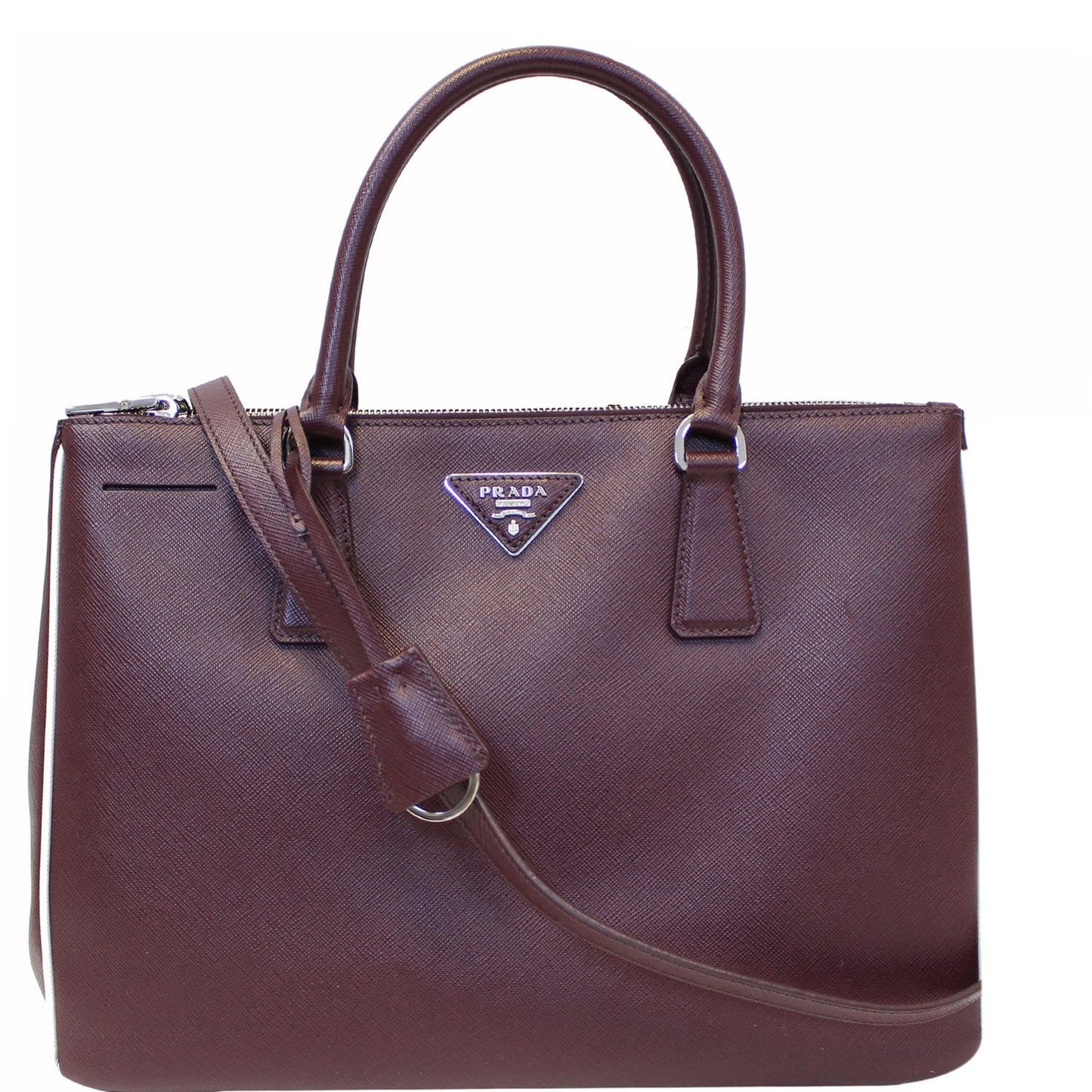 PRADA Lux Large Saffiano Leather Tote Shoulder Bag Burgundy