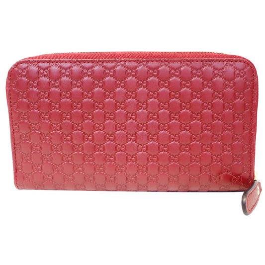 GUCCI Micro GG Guccissima Leather Zip Around Wallet Red