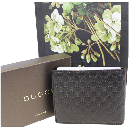 GUCCI Black Leather Micro GG Guccissima Bifold Wallet
