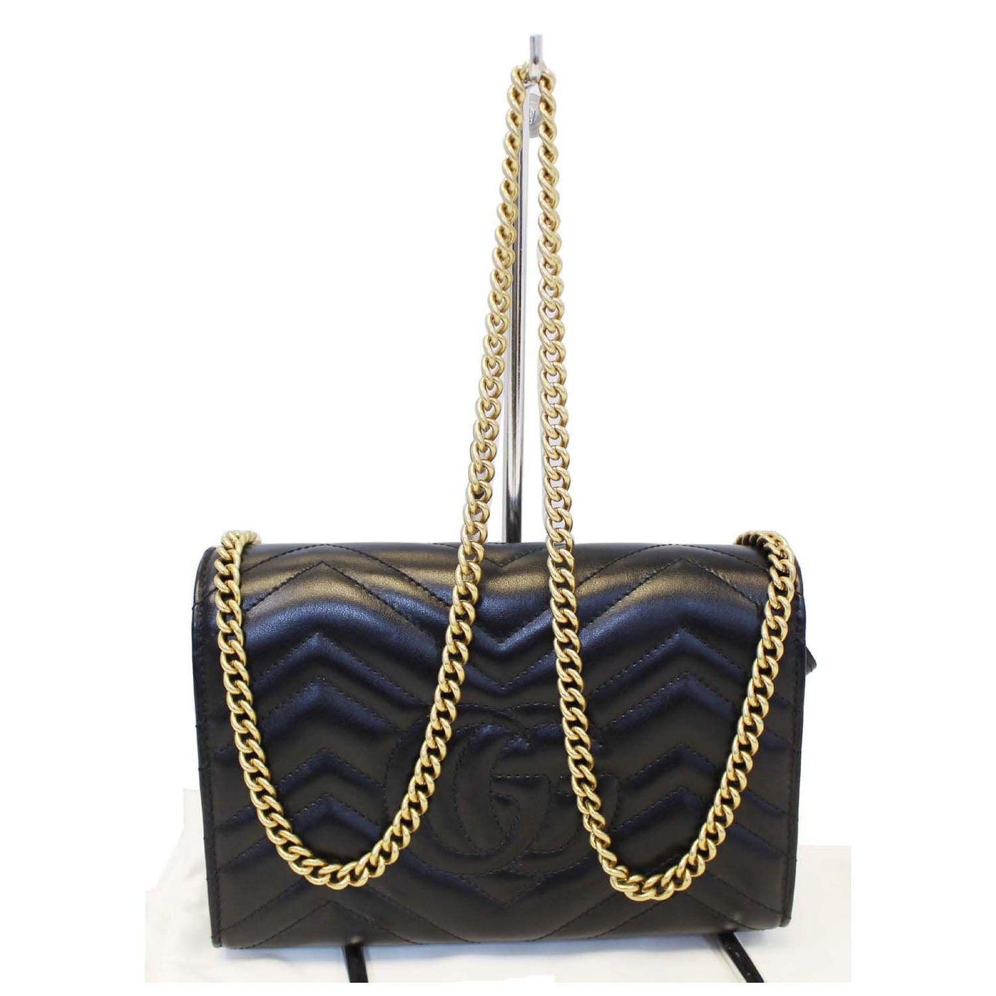 GUCCI GG Marmont Matelasse Black Leather Mini Crossbody Bag
