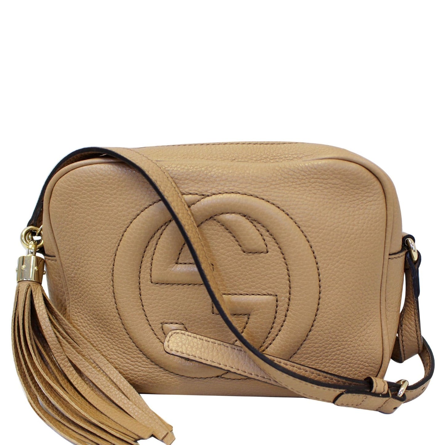 GUCCI Soho Disco Pebbled Leather Small Crossbody Bag Beige 308364
