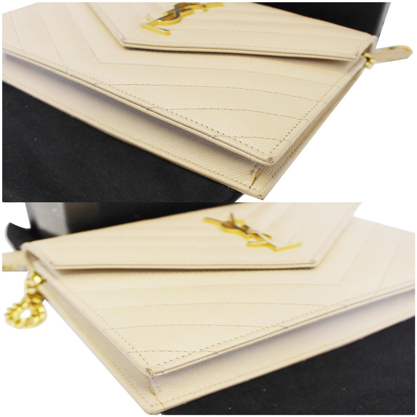 SAINT LAURENT Grain De Poudre Monogram Chain Wallet Powder