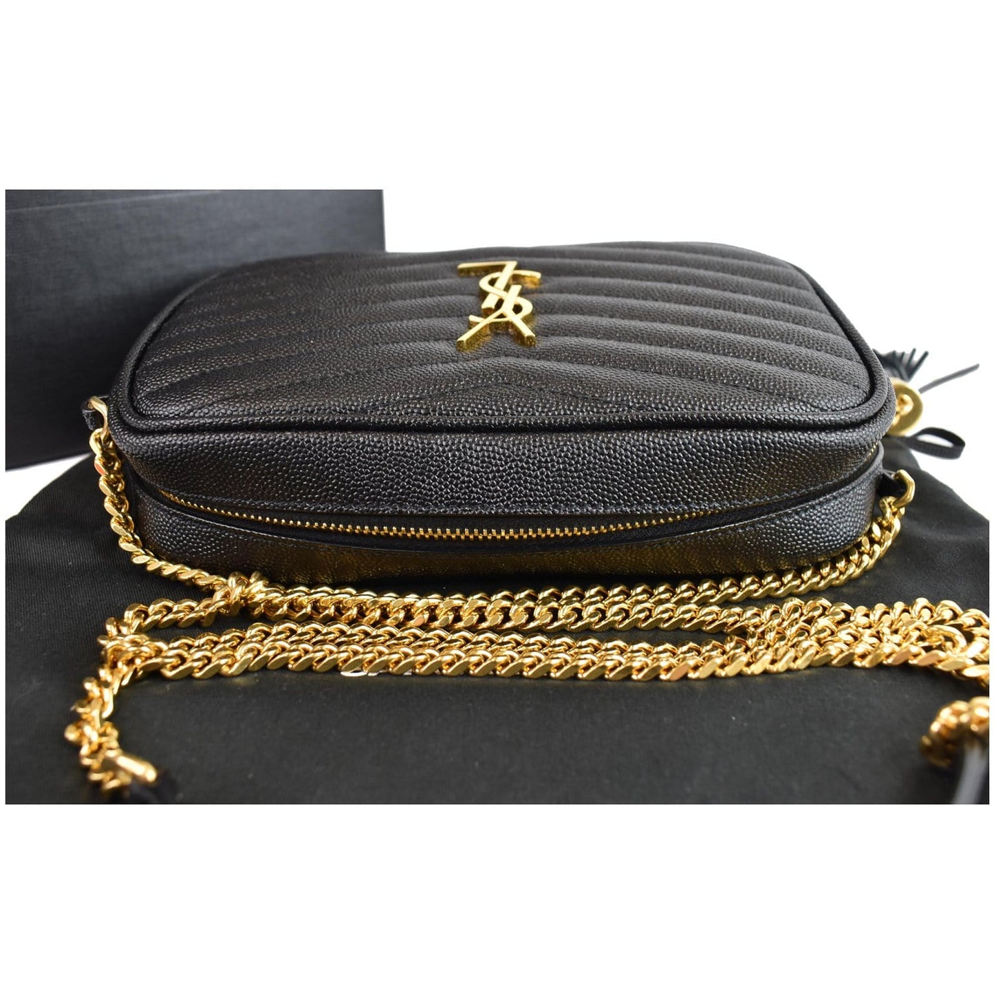YVES SAINT LAURENT Mini Lou Grain De Poudre Camera Bag Black